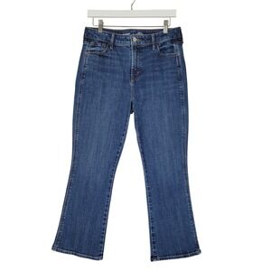 Old Navy Vintage Cropped Flare Jeans Women 6 Blue High Rise Secret Smooth Pocket